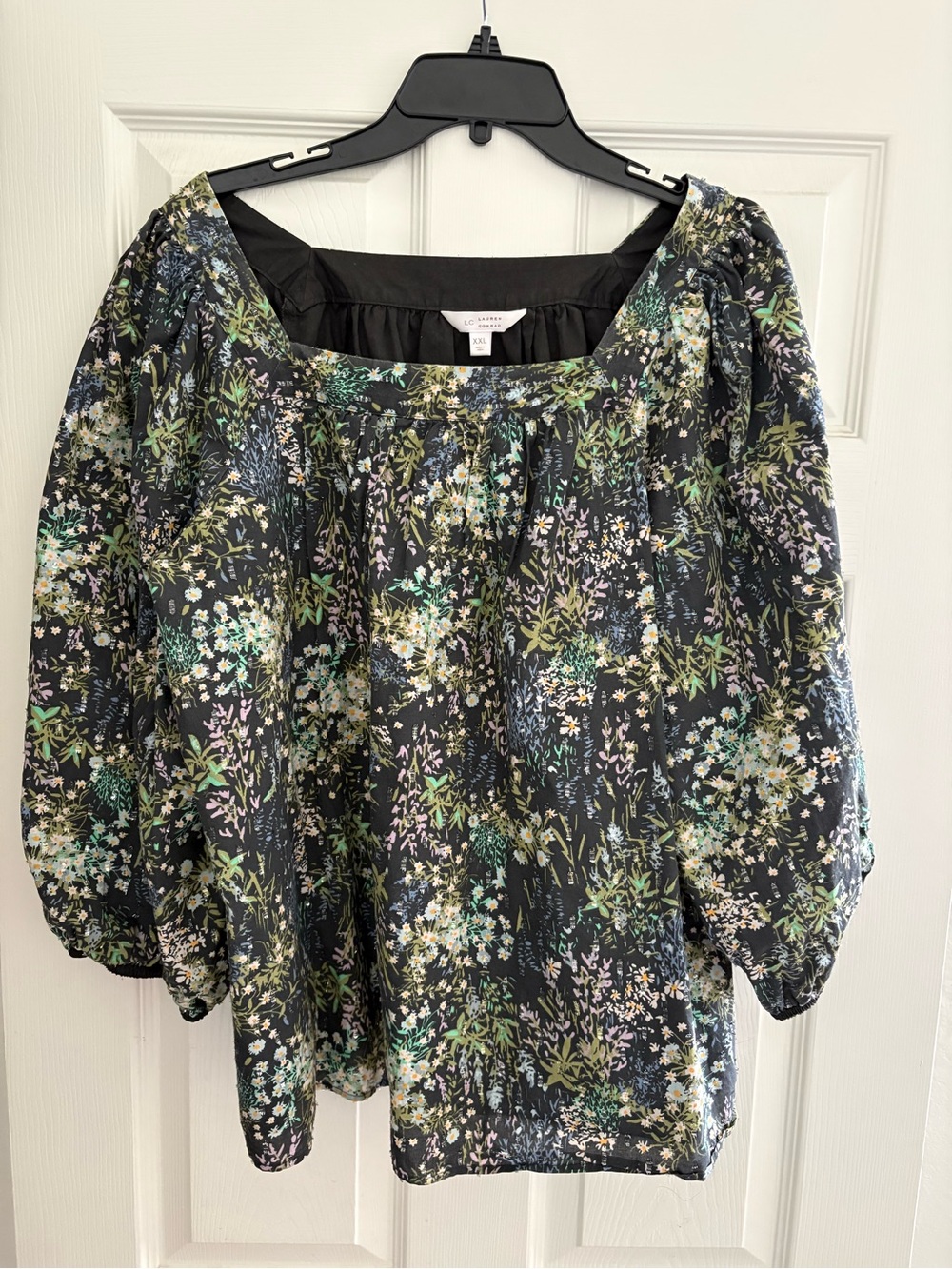 Lauren Conrad Floral Puff-Sleeve Square Neck SZ XXL Top